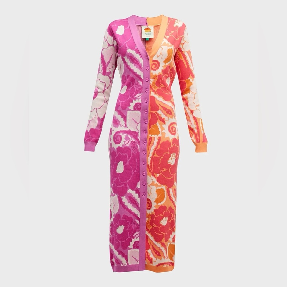 NWOT Farm Rio Mixed Tropical Groove Cardigan Midi Dress - L